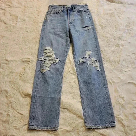 Agolde 90s Fit Button Fly Mid Rise Distressed Loose Fit Jeans Women 24 A069c-811 - Picture 3 of 12
